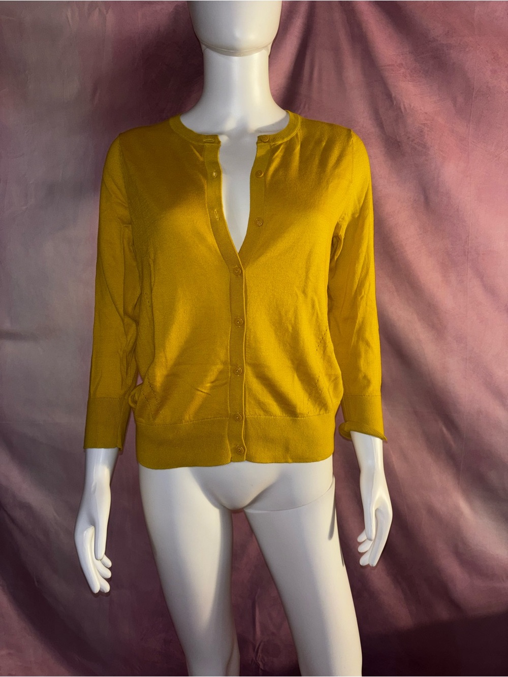 LOFT Mustard Yellow Button-Front Crewneck Cardigan